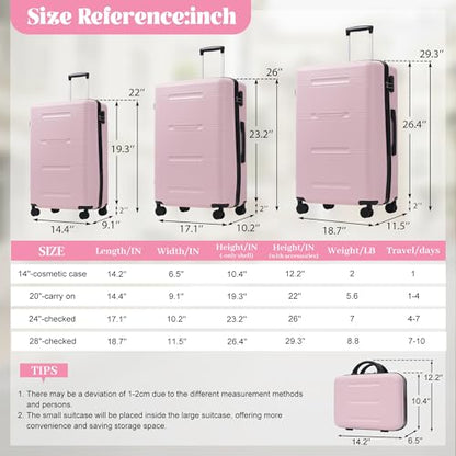 Merax 6 Piece Luggage Set,Hardshell Travel Suitcase Set,Pink - color: Pink, size: 6 Piece(20/24/28/DB/TB)