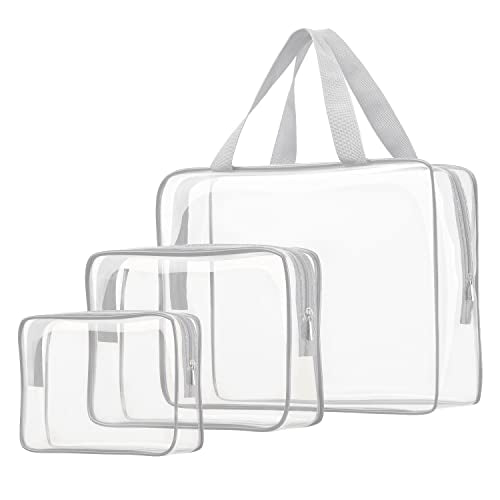 3pcs Crystal Clear Cosmetic Bags TSA Approved Travel Makeup Toiletry Bag - color: 3pcs Gray-1 large, 1 medium, 1 small, size: 1 large, 1 medium, 1 small