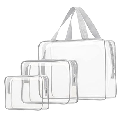 3pcs Crystal Clear Cosmetic Bags TSA Approved Travel Makeup Toiletry Bag - color: 3pcs Gray-1 large, 1 medium, 1 small, size: 1 large, 1 medium, 1 small