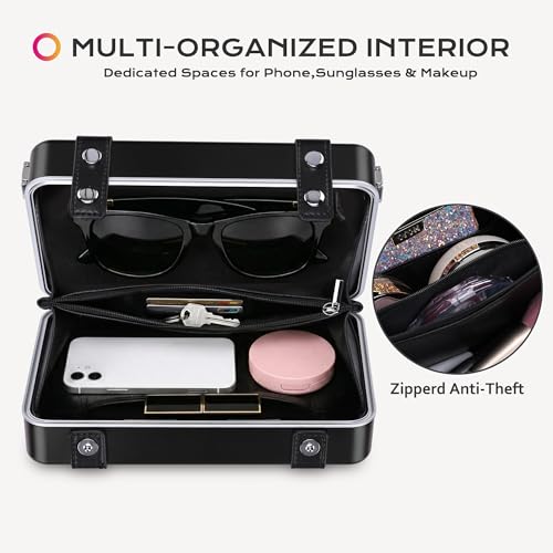 BYOOTIQUE Aluminum Hard Shell Purse with Strap Cosmetic Makeup Case Travel - color: Black With Travel Case