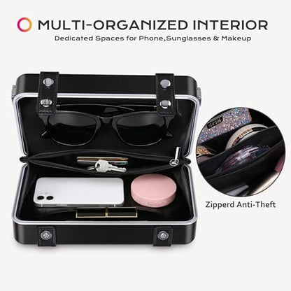 BYOOTIQUE Aluminum Hard Shell Purse with Strap Cosmetic Makeup Case Travel - color: Black With Travel Case