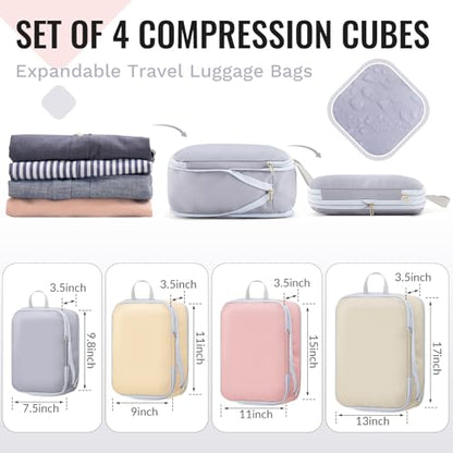 4 Pack Compression Packing Cubes for Travel, Expandable Lightweight Waterproof Luggage Organizers for Women & Men, Essentials for carrying Suitcases