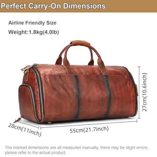 Genuine Leather Convertible Garment Duffle Bag for Men, 2 in 1 Suit Travel Bag with Shoe Compartment, Business Trip Weekender Overnight Bag, Brown - color: 01 Wiped Coffee Brown
