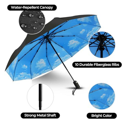 LLanxiry Compact Travel Umbrella, Windproof Automatic Umbrellas for Rain - color: High clouds
