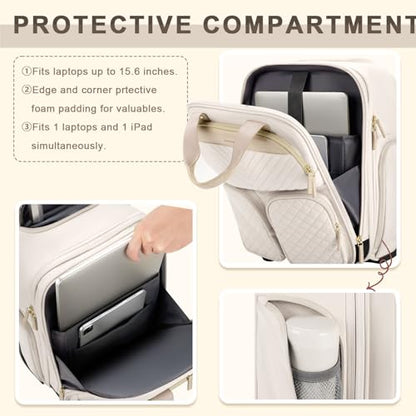Arcoyard Underseat Carry On Luggage with Wheels, 17.3" Personal Item Bag - color: Beige