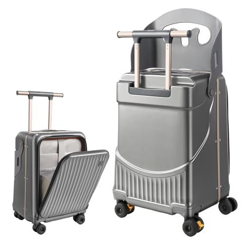 Ride On Suitcase for Kids Ages 2-12, Widened Handle Luggage with Seat & Front Pocket, Lightweight Hardshell Travel Case with 360° Silent Spinner Wheels and TSA Approved Lock,Grey - color: Grey