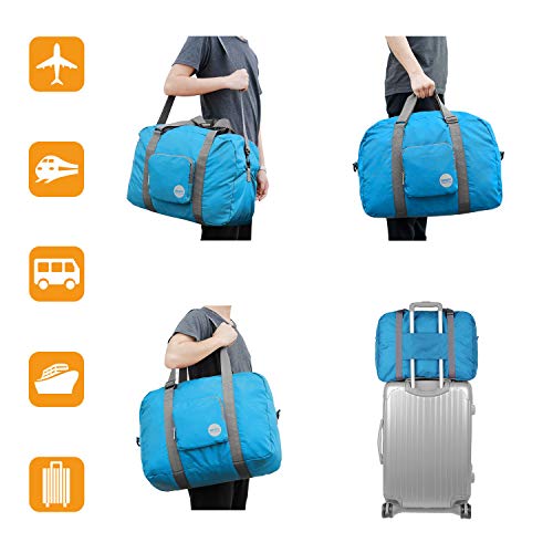 WANDF Foldable Personal Item Travel Bag, Carry on Duffle Bag - color: Blue 40L