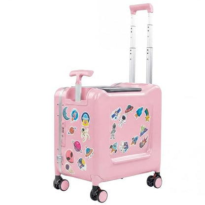 20" Ride-On Suitcase for Kids Lightweight Carry-On Luggage with Detachable Seat&Dual Telescoping Handles&360°Silent Spinner Wheels & TSA Lock - color: Pink