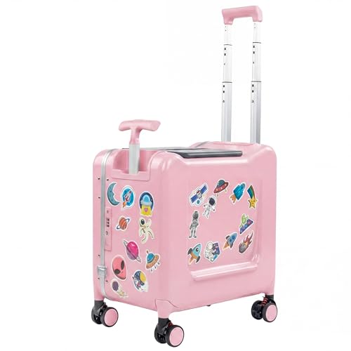 20" Ride-On Suitcase for Kids Lightweight Carry-On Luggage with Detachable Seat&Dual Telescoping Handles&360°Silent Spinner Wheels & TSA Lock - color: Pink