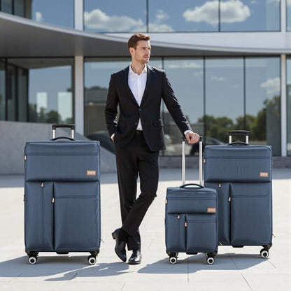 3-Piece Luggage Set(20/26/30in)-Expandable Luggage Set - color: Navy, size: 3-Piece Set (20"/26"/30")