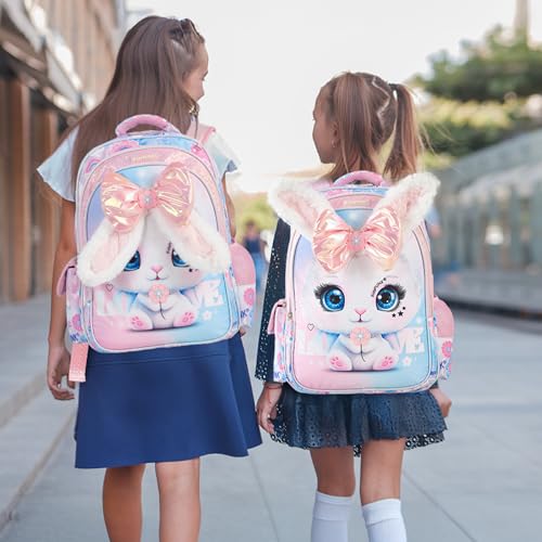 KidsPUNK Backpack for Girls Elementary:16 Inch Cute Rabbit School Bookbag - color: 16 Inch Pink Rabbit