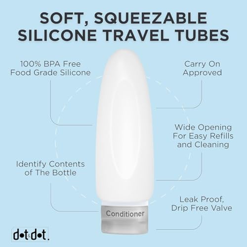 Dot&Dot Leak Proof Travel Bottles - Tubes for Liquid TSA Approved 3oz Silicone Toiletries Travel Shampoo & Conditioner Containers with Labels - color: 3oz 4pc - All White