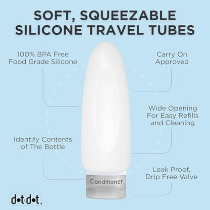 Dot&Dot Leak Proof Travel Bottles - Tubes for Liquid TSA Approved 3oz Silicone Toiletries Travel Shampoo & Conditioner Containers with Labels - color: 3oz 4pc - All White