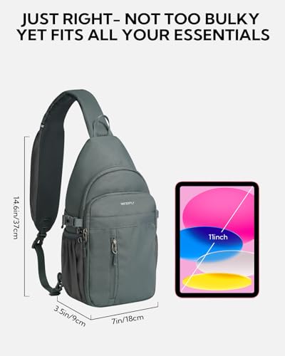 WATERFLY Small Crossbody Sling Bag: RFID Travel Hiking Daypack Man Woman - color: Dark Grey