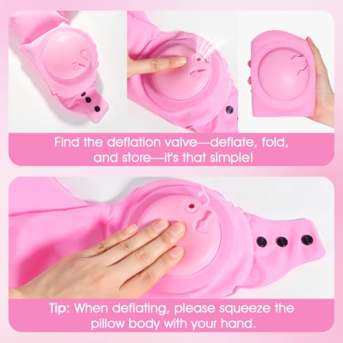 Inflatable Neck Pillow, Portable U-Shaped Travel Pillow with Adjustable Snap Pink - color: Pink