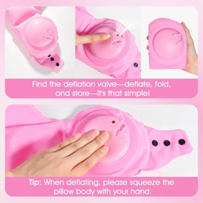 Inflatable Neck Pillow, Portable U-Shaped Travel Pillow with Adjustable Snap Pink - color: Pink