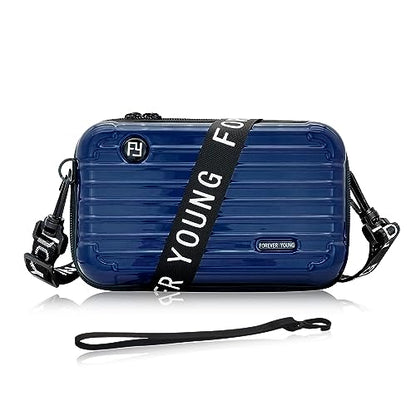 Mini Suitcase Crossbody Bag, Plastic Mini Suitcase Bag Suitcase Purses Stylish Suitcase Cosmetic Bag with 2 Straps - color: Blue
