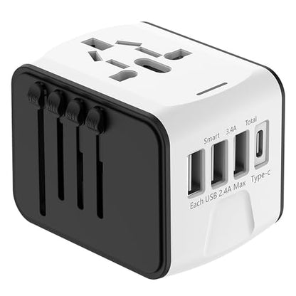 ISIX International Travel Adapter, 1 USB-C &3 USB-A Ports,2500W AC Outlet, - color: White