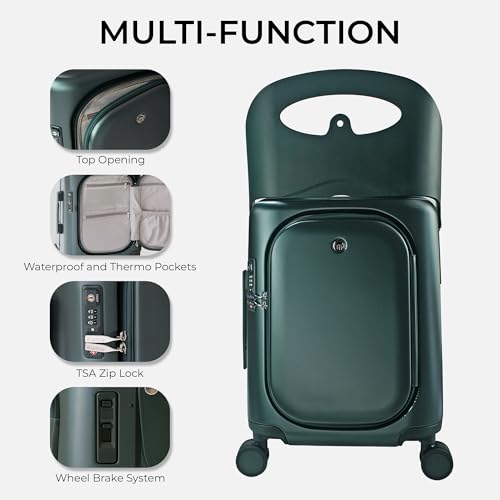 MiaMily Carry On Plus Ride-On Luggage with Built In Seat for Kids & Adults - color: Forest Green
