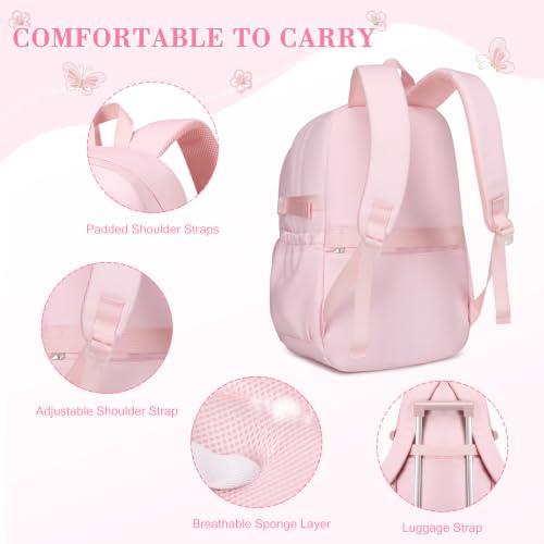 ACESAK 3PCS Embroidered Girls Backpack with Lunch Bag Set,Pink Batterfly - color: Pink Butterfly