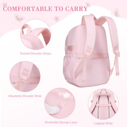 ACESAK 3PCS Embroidered Girls Backpack with Lunch Bag Set,Pink Batterfly - color: Pink Butterfly