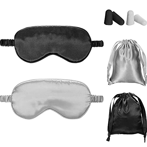 Geyoga Silk Satin Sleep Mask with Ear Plugs, Blindfold,Black, Gray - color: Black, Gray