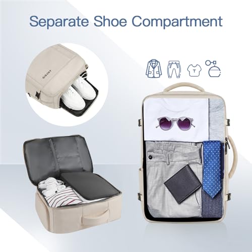 Travel Backpack For Women, Extra Large 50L Expandable Carry On Backpack - color: Beige, size: 2X-Large(20"x14"x10")