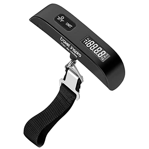 travel inspira Digital Luggage Scale – Portable Hanging Suitcase Weight Scale for Travel, 110 lb Capacity, Backlit LCD Display, Prevents Airport Overweight Fees, Battery Included - color: Black
