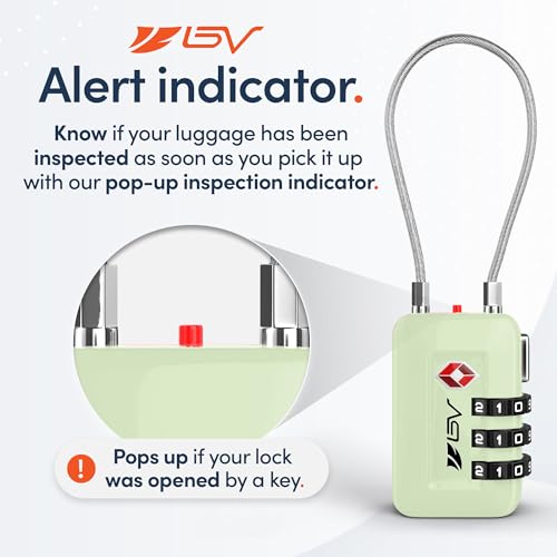 BV Luggage Locks TSA Accepted, Travel Sentry Approved 3-Digit Combination Suitcase Locks with Open Alert & Flexible Cable for Travel, Backpacks, Lockers, Cases, Mint Green, 2 Pack - color: Mint Green 2-Pack