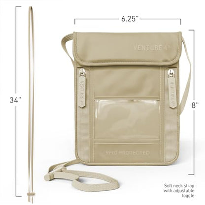 VENTURE 4TH Travel Neck Wallet, RFID Blocking Passport Holder - Sleek Beige - color: Sleek Beige
