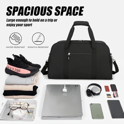 Searock 45L Gym Bag for Men & Women with Shoe Compartment - color: Black, size: 21 x 10 x 13″ (Medium)