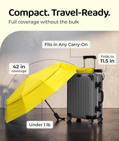 Windproof Travel Umbrella - Compact & Withstands Winds up to 100MPH, Strongest Premium Auto Folding Umbrella for Rain and Sun - Durable, Light & Portable for Women & Men, Fits Backpack & Cars - color: Yellow 1-Pack