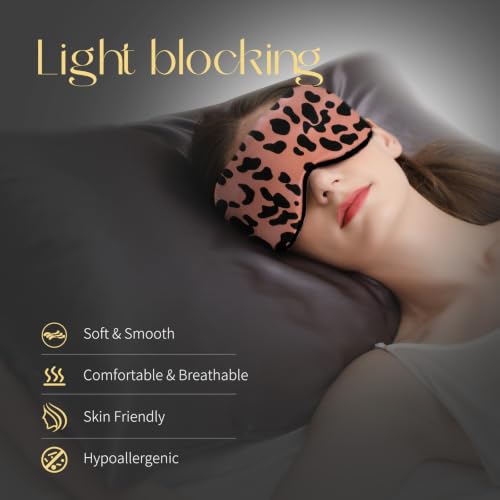 ZIMASILK Adjustable 100% 22 Momme Mulberry Silk Sleep Mask - color: Leopard - Black Pink