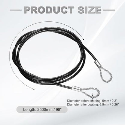 PATIKIL 98" Safety Cable Lock Security Wire Ropes 0.26" Dia Black - size: 98 Inch-Black