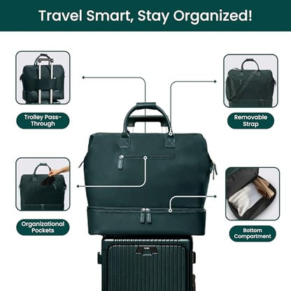 Nobl Travel Weekender Bag for Women & Men, Carry-On Duffel, Forest Green - color: Forest Green