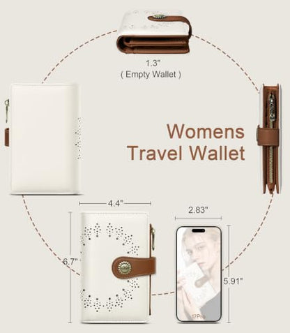Beige Brown Wallet Women RFID, Passport Holder, Credit Card Holder - color: Black & Brown