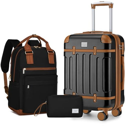 LARVENDER 수하물 세트 확장 가능한 빈티지 수하물 세트, 블랙., 클래식 - color: 블랙., size: 3 piece set(BP/TB/20)
