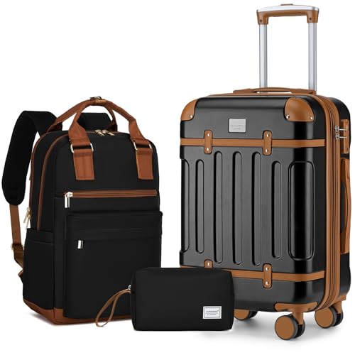 LARVENDER Expandable Carry on Luggage Sets 3 Piece Suitcases Set, Black - color: Black, size: 3 piece set(BP/TB/20)