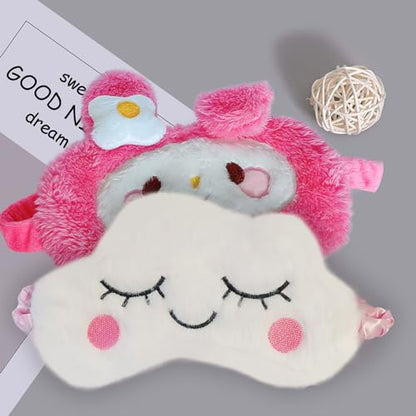 Cute Animal Sleeping Mask Soft Plush Blindfold Cute Rabbit Panda Koala Eye Cover Eyeshade for Kids Teens Girls Women (White Cloud) - color: White Cloud