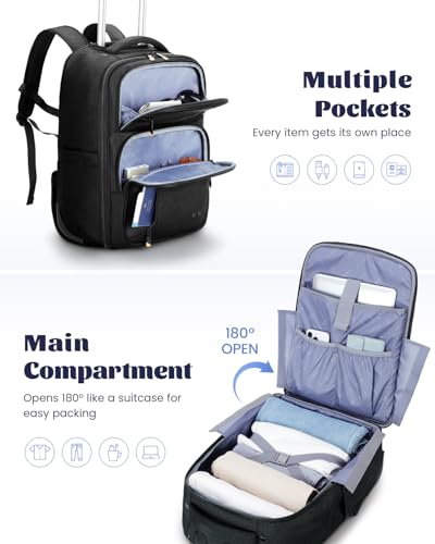 Ponhog Rolling Laptop Backpack with Wheels Carry On Laptop Bag