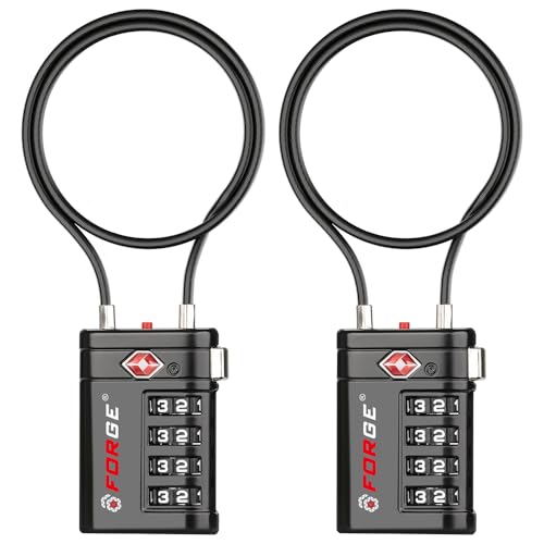 Forge Open Alert TSA Approved Luggage Locks, 2 15'' Cable Lock - color: Black Long 2 PK