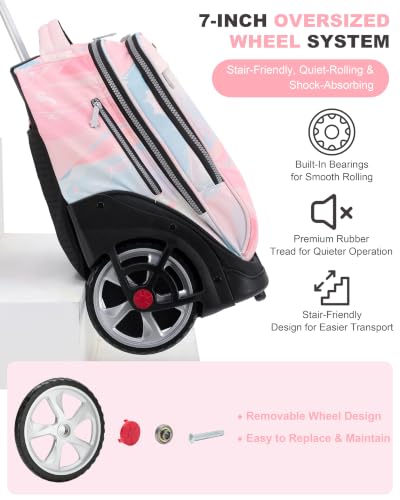 NEW TILAMI 19 Inch Rolling Backpack with Lunch Bag School, Pink - color: Pink