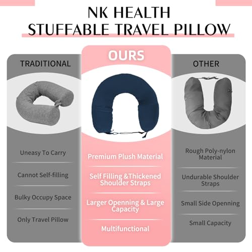 Stuffable Neck Pillow for Travel, Packable Neck Pillow (Blue-Checkerboard) - color: Blue-checkerboard