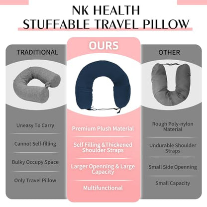 Stuffable Neck Pillow for Travel, Packable Neck Pillow (Blue-Checkerboard) - color: Blue-checkerboard