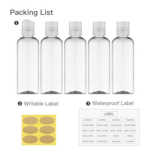 Travel Bottles for Toiletries, 3.4 oz Travel Size Containers, 5pcs, Clear - color: Clear-1