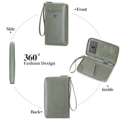 Leather RFID Blocking Passport Holder Travel Wallet, Passport Cover/Travel Wallet for Women/Men with - color: Grass Green