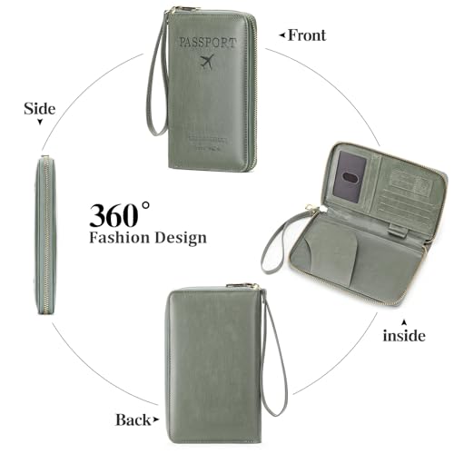 Leather RFID Blocking Passport Holder Travel Wallet, Passport Cover/Travel Wallet for Women/Men with - color: Grass Green