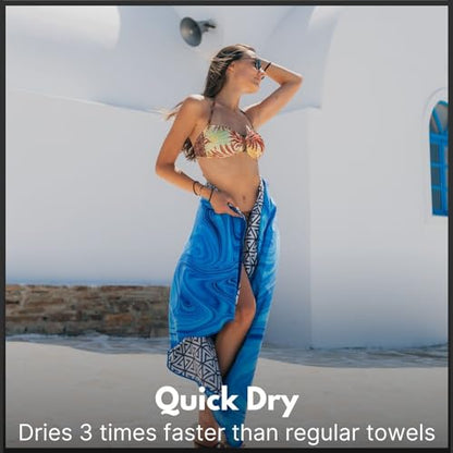 ECCOSOPHY Microfiber Beach Towel - Quick Dry, Sand Free and Oversized 71x35 - color: Laguna