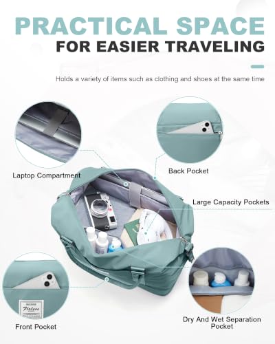 Travel Duffel Weekender Bag Women Tote Carry On Bags With Shoe Compartment - color: H4-LightBlue, size: Large
