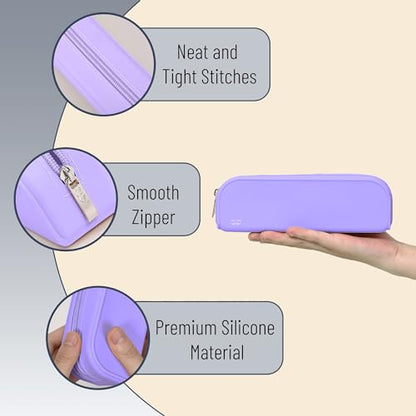 Mr. Pen- Silicone Pencil Case, Aesthetic Pencil Bag for Women, Makeup Pouch - color: Purple